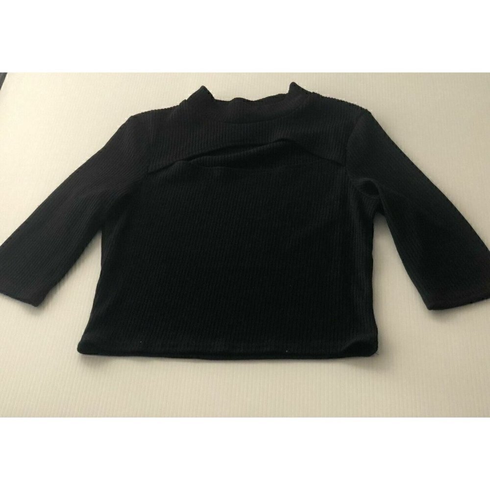 NUDE Nasty Gal Womens Black Knit Highest Peek Ribbed Crop Top Size L - Picture 7 of 8